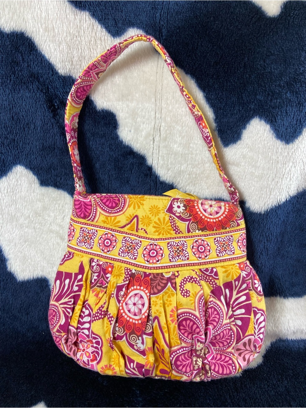 Vera Bradley Bali Gold Retired Yellow Pink Quilted Floral Shoulder Bag Purse